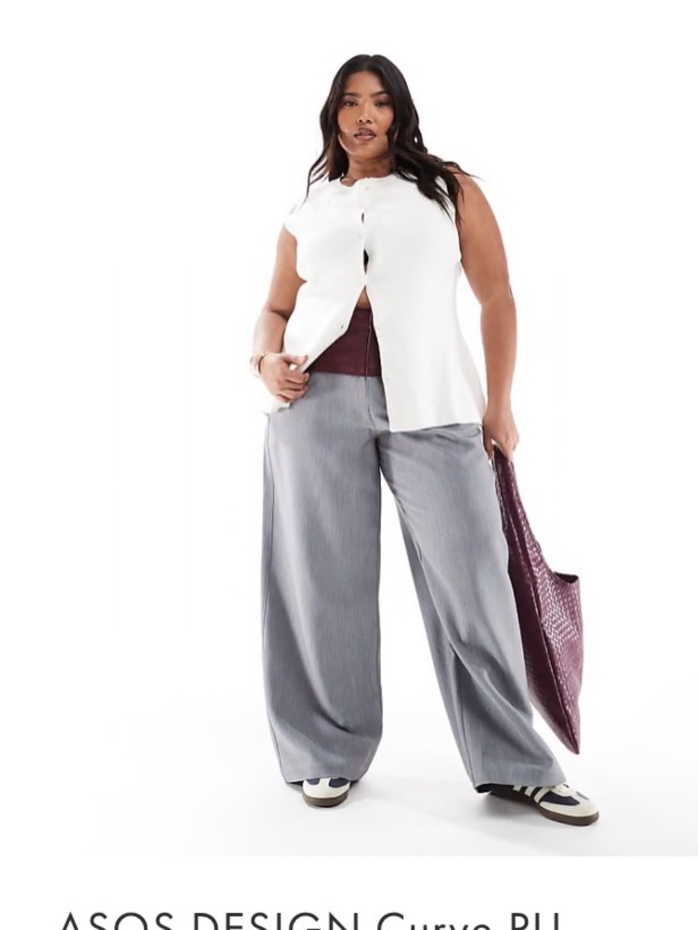 ASOS Curve Gray Wide-Leg Trousers with Maroon Top Accent Size 20